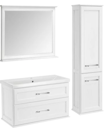 Тумба под раковину ASB-Woodline Венеция 100 Белый (патина серебро)