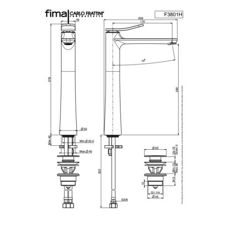 Fima Carlo Frattini, Bathroom Flo' Смеситель для раковины, на 1 отв., высота 260мм, вынос излива 160мм, донный клапан, цвет: хром