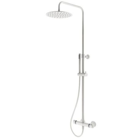 Plumberia Selection IXO Душевая стойка с верхним душем 25см, термостатическим смесителем, ручным душем и шлангом 150см, цвет: белый матовый