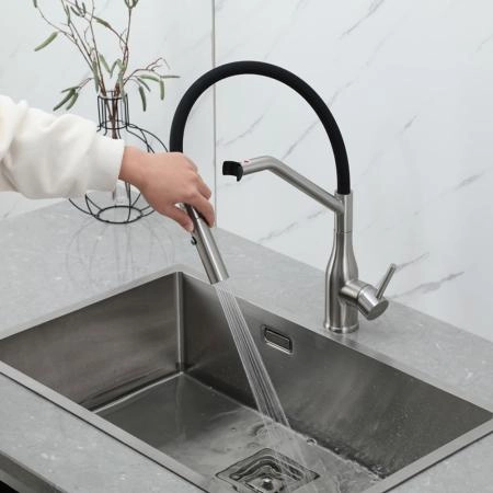 Смеситель GAPPO G4098-15 для кухни с гибким изливом, сатин