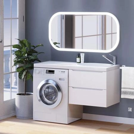 Тумба под стиральную машину Uperwood Tanos 60 см подвесная с раковиной Bruks 120 см правая, белая