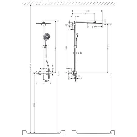 Hansgrohe Raindance S Showerpipe 300мм 1jet Душевая система, верхний душ 30см., с термостатическим смесителем и ручным душем, цвет: хром