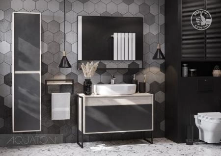 Тумба под раковину AQUATON Лофт Урбан 100 серый графит, дуб орегон 1A247701LQX60