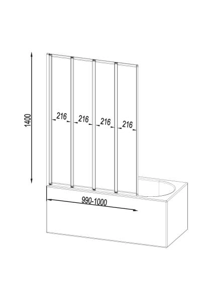 Душевая шторка на ванну AM.PM Like W80BS-100-140CT хром, прозрачное 100 см
