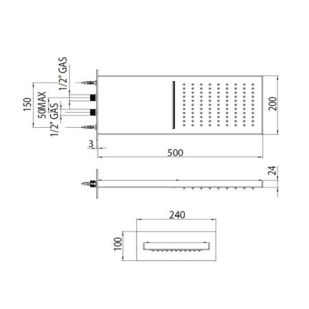 Верхний душ Bossini Manhattan I00570.073 2 режима, цвет черный матовый