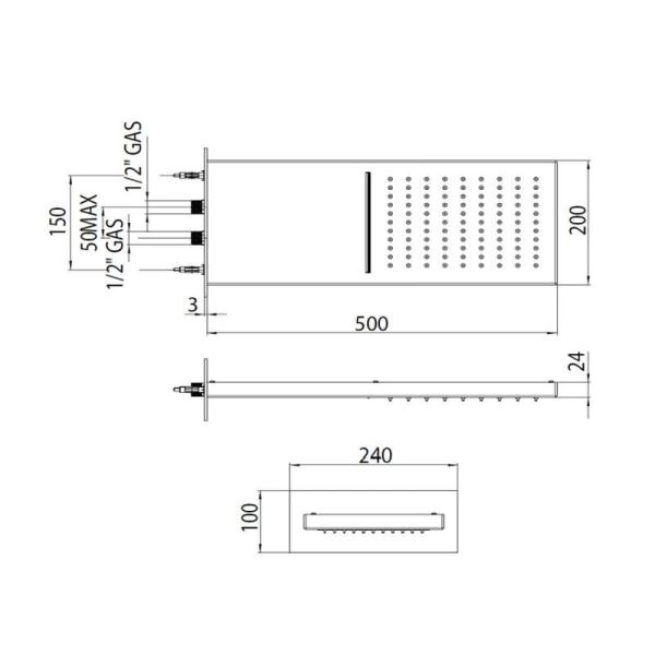 Верхний душ Bossini Manhattan I00570.073 2 режима, цвет черный матовый