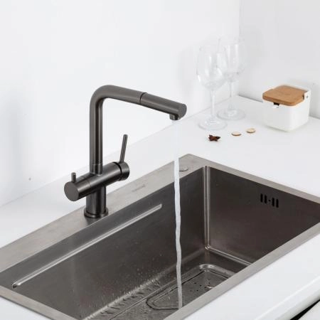 Смеситель GAPPO G4397-79 для кухни с выдвижным изливом и подключением фильтра, оружейная сталь