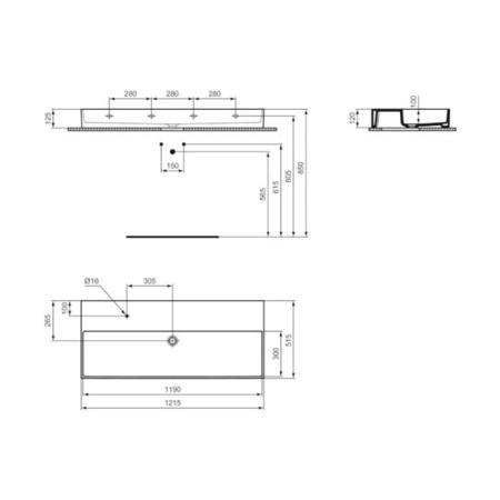 Ideal Standard Solos Раковина подвесная 120х50см., с 1 отв., без перелива, цвет: белый