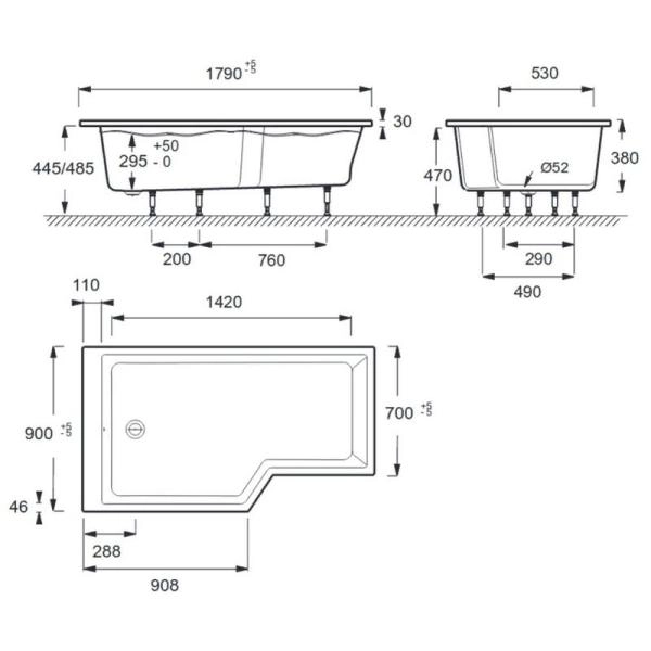 Ванна Jacob Delafon BAIN-DOUCHE NEO E6D004L-00 180x90 см левая