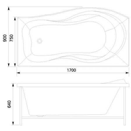 Ванна Aquanet Borneo 170x75 без гидромассажа левая