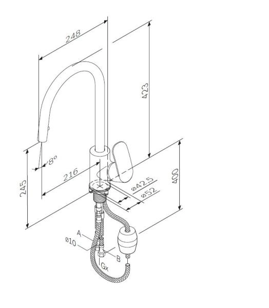 Смеситель для кухни AM.PM Like F8012000 Смеситель - хром, шланг - черный