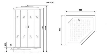 Душевая кабина Niagara Premium NG-6001-01D (900х900х2200) низкий поддон(16 см) стекло ПРОЗРАЧНОЕ