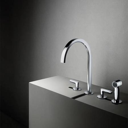 Fantini Icona Deco Смеситель для кухни, 4 отв, без донного клапана, излив 215мм, с ручн душем, цвет: хром