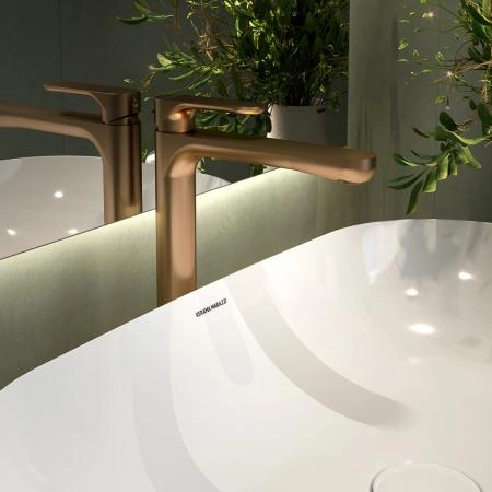 Смеситель для раковины Kerama Marazzi OLE ОЛЕ 69416KM.M0.071 однорычажный высокий без донного клапана, золотой атласный