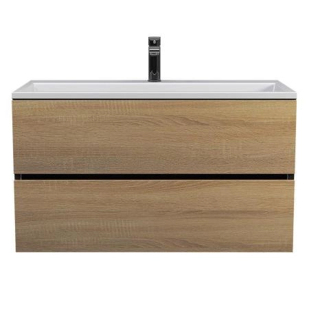 Тумба с раковиной Uperwood Barsa 90 см, раковина белая, подвесная тумба черная/дуб сонома