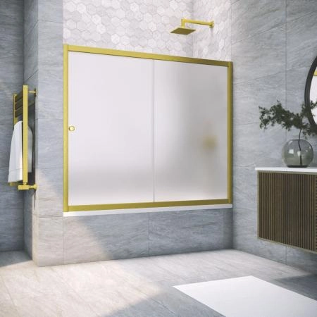 Шторка на ванную Vegas-glass ZV NOVO 150 03 10, профиль золото матовое, стекло сатин