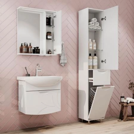 Пенал для ванной c корзиной напольный Volna Adel 35 напольная белый глянец