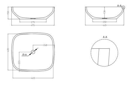 Раковина Salini GLORIA 08 S-Sense глянцевая 50x45 1102108G накладная