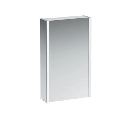 Laufen Frame 25 Зеркальный шка 45x15x75см., алюминий, 1 дверца с зеркалом с 2х сторон, DX, сенс. выкл., 2 розетки, 2 верт-х эл-та LED-подсветки (регул-ая яркость), с окружающим освещением (внизу)