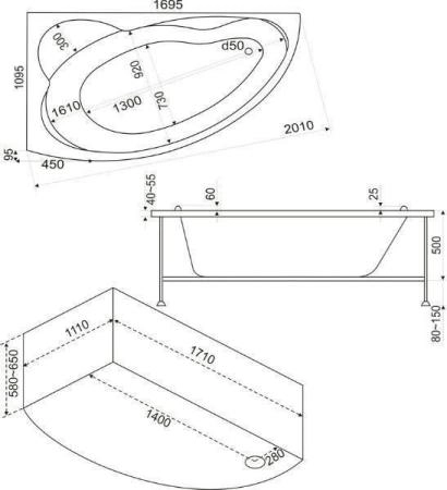 Ванна Bas Лагуна 170x110 левая с фронтальным экраном