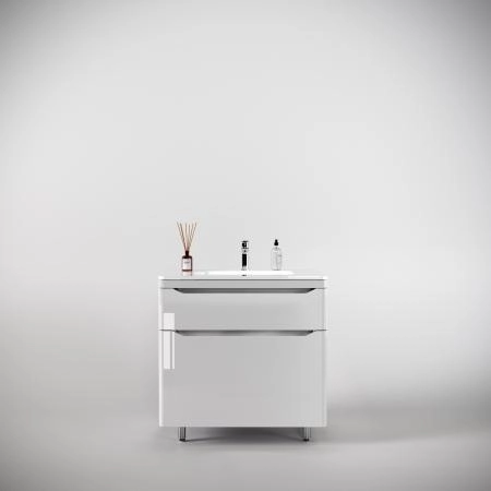 Тумба напольная Style Line Марелла 80 (2 ящ.) Люкс антискрейтч белый глянец, PLUS