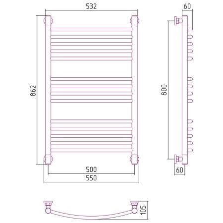 Полотенцесушитель Сунержа Богема+ 550x862 выгнутая водяной