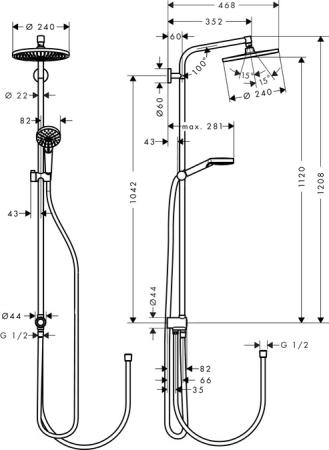 Душевой гарнитур Hansgrohe Crometta S 240 1jet Showerpipe Reno 27270000 хром