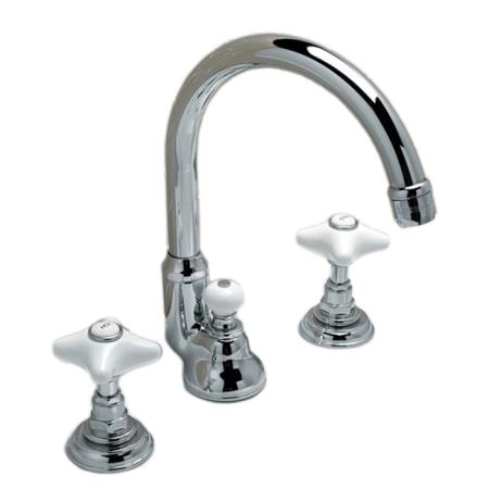 Devon&Devon WHITE ROSE Смеситель для раковины с высоким изливом на 3 отв.,с донным клапаном,цвет хром