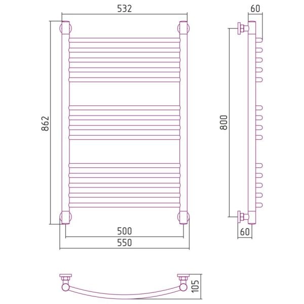 Полотенцесушитель Сунержа Богема+ 550x862 выгнутая водяной