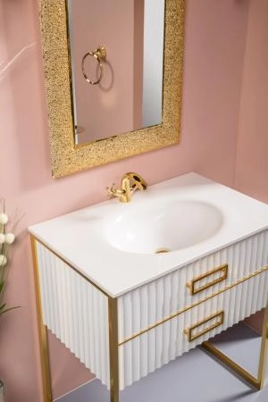 Тумба Boheme MONACO 80см h84см белая глянец + золото под раковину моноблок 866-080-WG