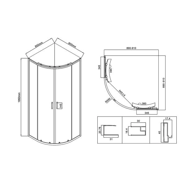 Душевой уголок Vincea City VSQ-5CT900CL, 900*900, хром, стекло прозрачное