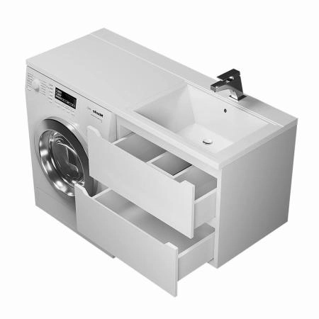 Тумба под стиральную машину Uperwood Tanos 60 см подвесная с раковиной Cosmos 120 см правая, белая