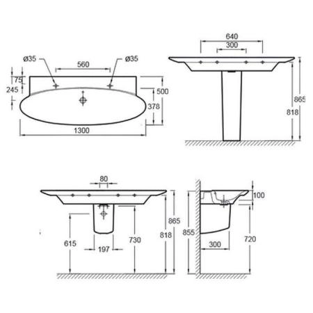 Раковина Jacob Delafon PRESQU`ILE E4445-00 130 см подвесная