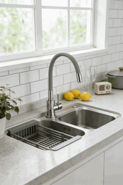 Cмеситель для кухни Ceruttispa Атэна H-G (ATENA H-G) из нержавеющей стали, цвет хром, излив серый