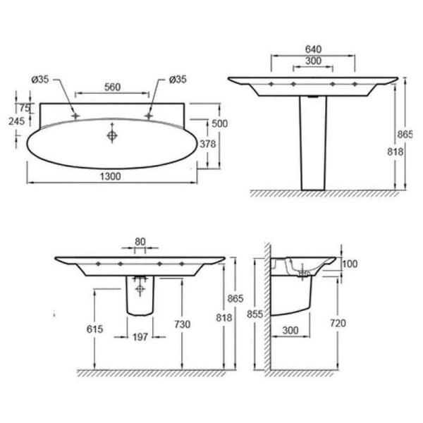 Раковина Jacob Delafon PRESQU`ILE E4445-00 130 см подвесная