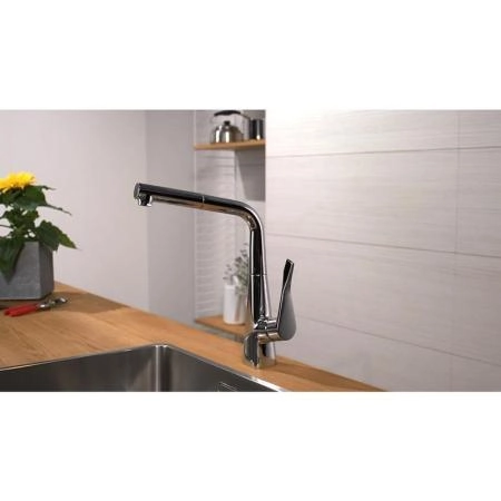 Hansgrohe 14821800 Metris Смеситель для кухни 315 мм, выдвижной Г излив, сталь