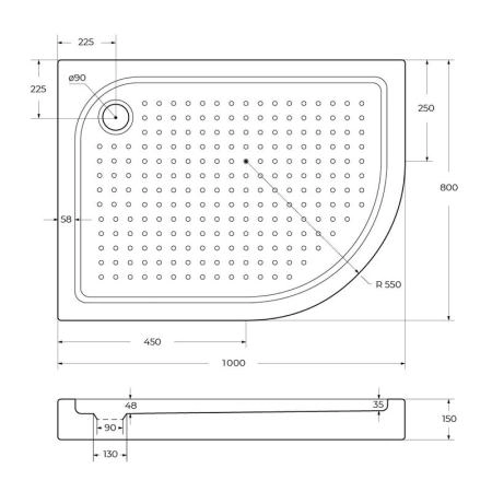 Поддон для душа BelBagno 100x80 асимметричный акрил TRAY-BB-RH-100/80-550-15-W-L