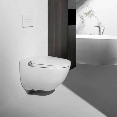 Laufen Cleanet Riva Унитаз-биде подвесн 600х395х405мм, безободк с пультом д/у, с сиденьем, c покрытием LCC , цвет белый глянец/хром