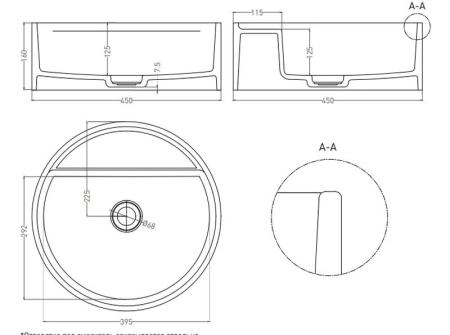 Раковина Salini ARMONIA TOP 02 S-Sense глянцевая 45x45 130116G накладная без отв.смесителя