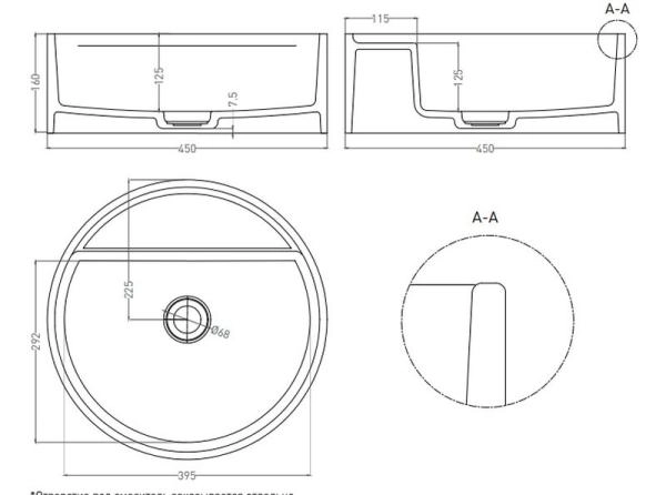 Раковина Salini ARMONIA TOP 02 S-Sense глянцевая 45x45 130116G накладная без отв.смесителя