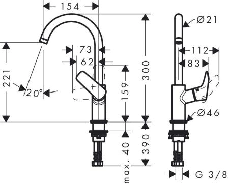 Hansgrohe Logis 71131000 смеситель для раковины 210 поворотный излив 120 без донного клапана