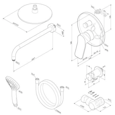 Набор AM.PM X-Joy FB85A1RH02 Смеситель для ванны, верхний душ с держателем, душевой набор и шланговое присоединение чёрный