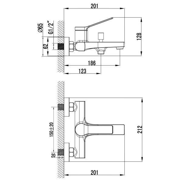 Смеситель для ванны Azario VISE с ручным душем, графит (AZ-VSA238330AJ)