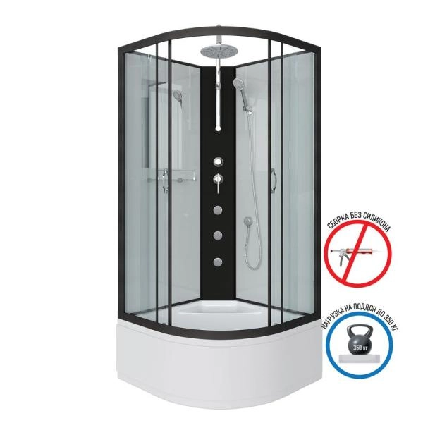 Душевая кабина Niagara NG-6707-14BKTG 800х800х2100-2400 высокий поддон 40см стекло прозрачное черные профиля