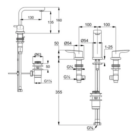 Смеситель Kludi Pure&Solid 343940575 для раковины на 3 отверстия