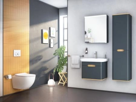 Шкаф пенал VitrA Sento  60856 40 см с корзиной для белья матовый антрацит МДФ