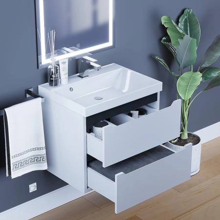 Тумба с раковиной Uperwood Tanos 60 см, подвесная, матовая, белая/графит