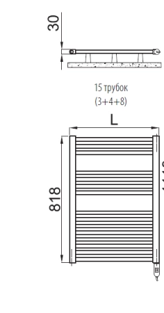 Irsap Ares Полотенцесушитель эл-й 58x81.8x3см (15 трубок-2 промежутка), мощность: 400 ватт, с регулятором, провод: 120см, цвет: черный матовый (K1)
