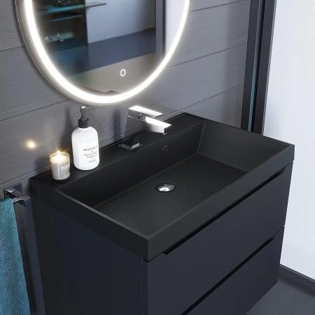 Раковина кварцевая Uperwood Classic Quartz 70 см, черная матовая, уголь