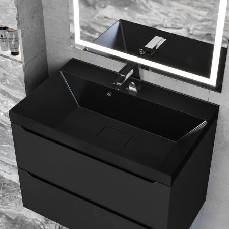 Раковина для ванной Uperwood Classic New 70х45х16,3 см, черная глянцевая, с накладкой для слива